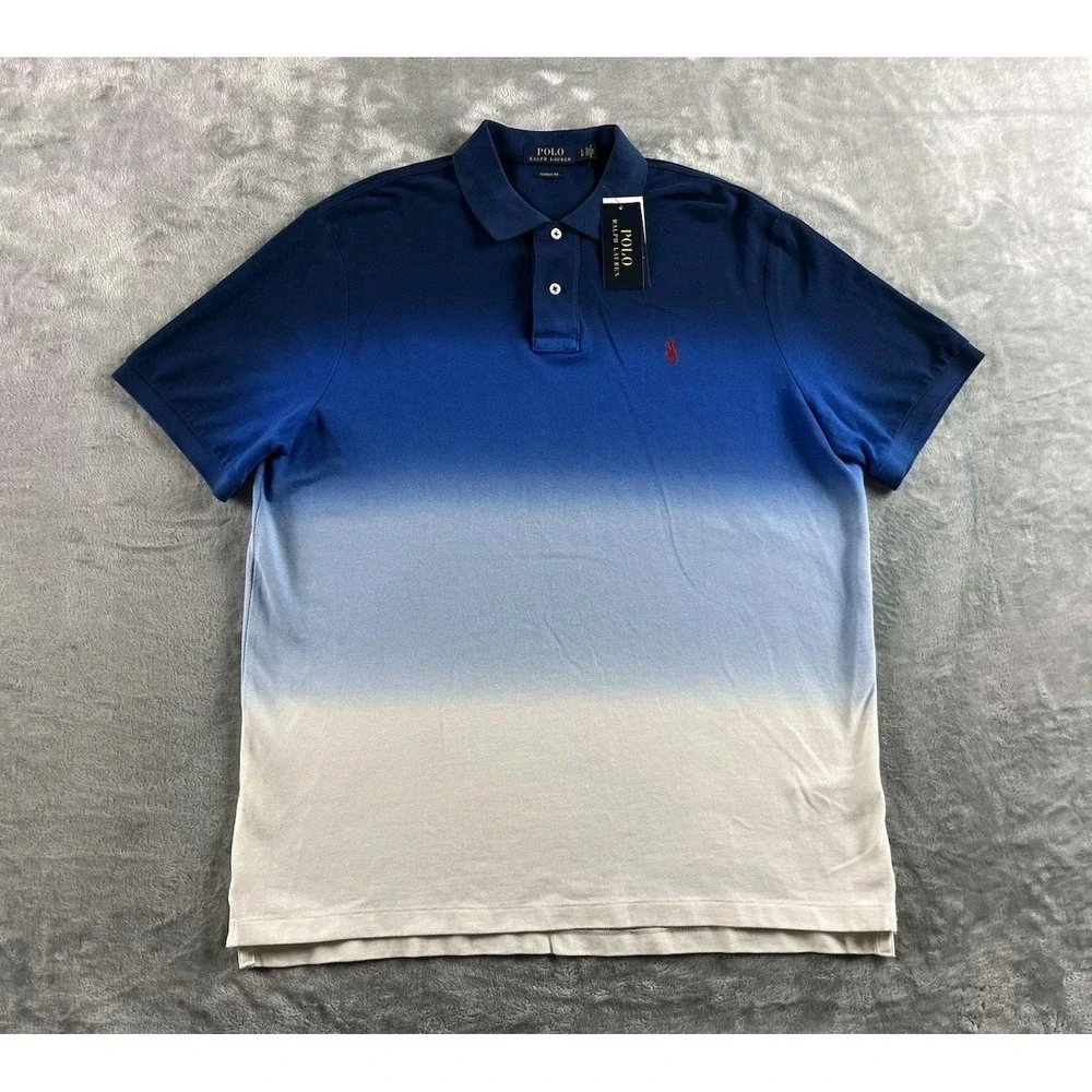 Polo Ralph Lauren Polo Shirt Men Large Ombre Gradient Knit Short Sleeve Classic